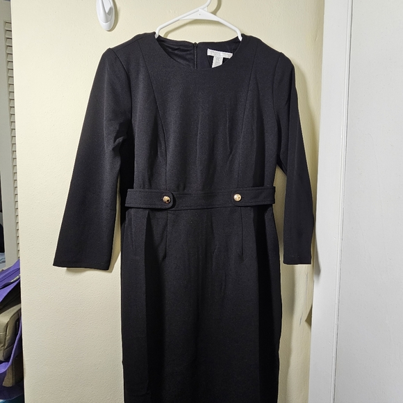 London Times Dresses & Skirts - NWT London Times Black Long-Sleeve Sheath Dress with Gold Button Detail